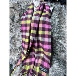 100% Cashmere‎ Plaid Scarf Made In Scotland 5.5 ft x 12 in wide